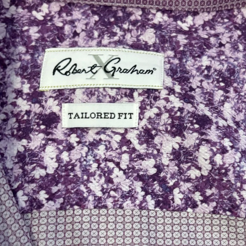 Robert Graham Men’s Maroon Geometric Button Down Shirt Size 42 (16.5 Neck) - Picture 8 of 10